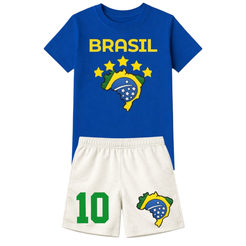 Conjunto infantil Masculino Premium Copa do Mundo Brasil 100% Algodão Seleção Brasileira