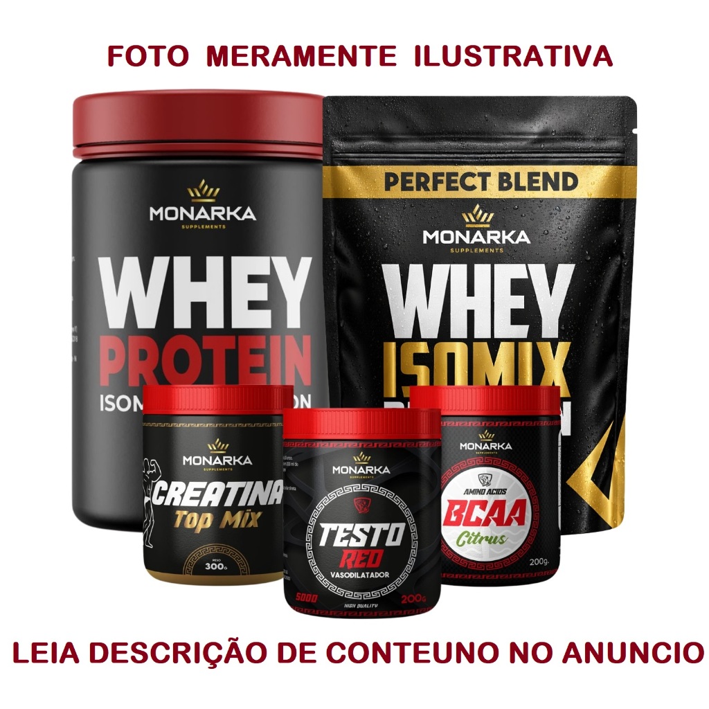 Whey Protein Blend Concentrado Isolado 1Kg + Creatina 300g + BCAA 200g + Pre treino Termogenico 200g