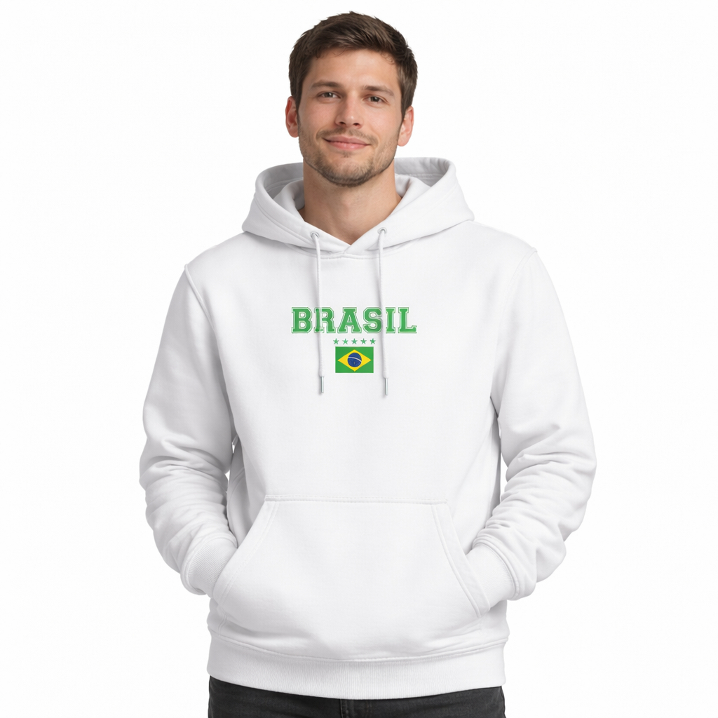 Moletom Brasil Masculino Feminino Flanelado Inverno Capuz Estampa Brasil Algodão Forrado Peluciado