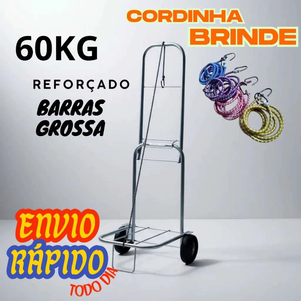 Carrinho de Carga Cooler Caixa Dobrável Plataforma Até 60kg Cromado Carrinho Maleiro Praia Cooler