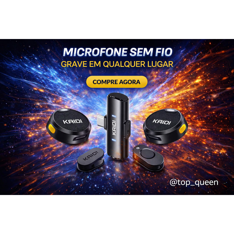 Lapela Microfone  Sem Fio Duplo Kaidi  KMF4 Profissional Portátil Imã Redondo Anti Ruído  Gravação Celular