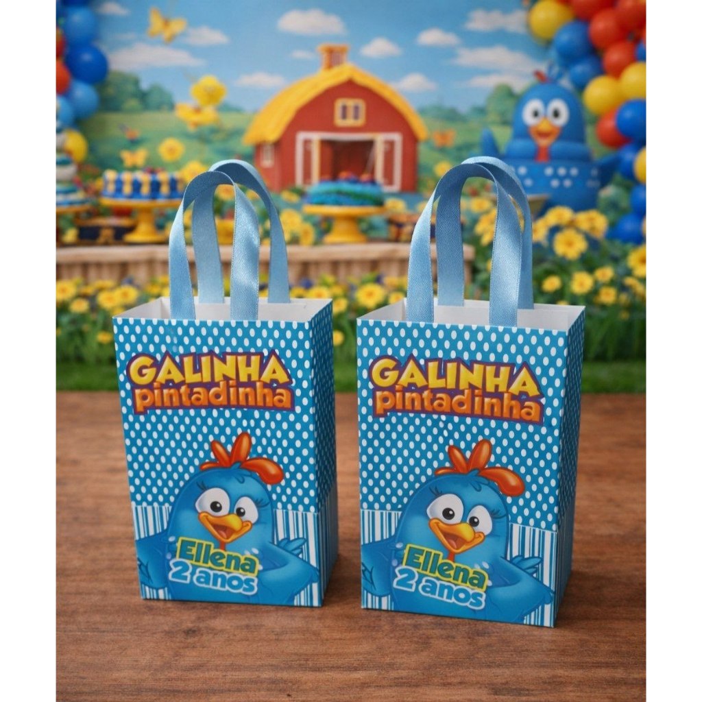 SACOLAS PERSONALIZADAS - GALINHA PINTADINHA AZUL - mimos personalizados lembrancinha aniversário  festa infantil
