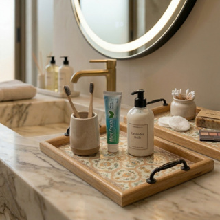 LUWAVE Kit 2 Bandejas de Madeira Decorativas com Alça Cantinho do Café e Servir em Oferta na Shopee