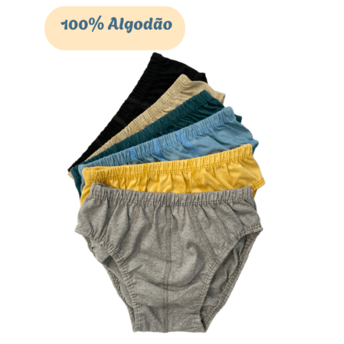 Kit 6 ou 12 Cuecas Infantil Menino 100% Algodão Slip Confortável Cores Sortidas 2 a 12 Anos
