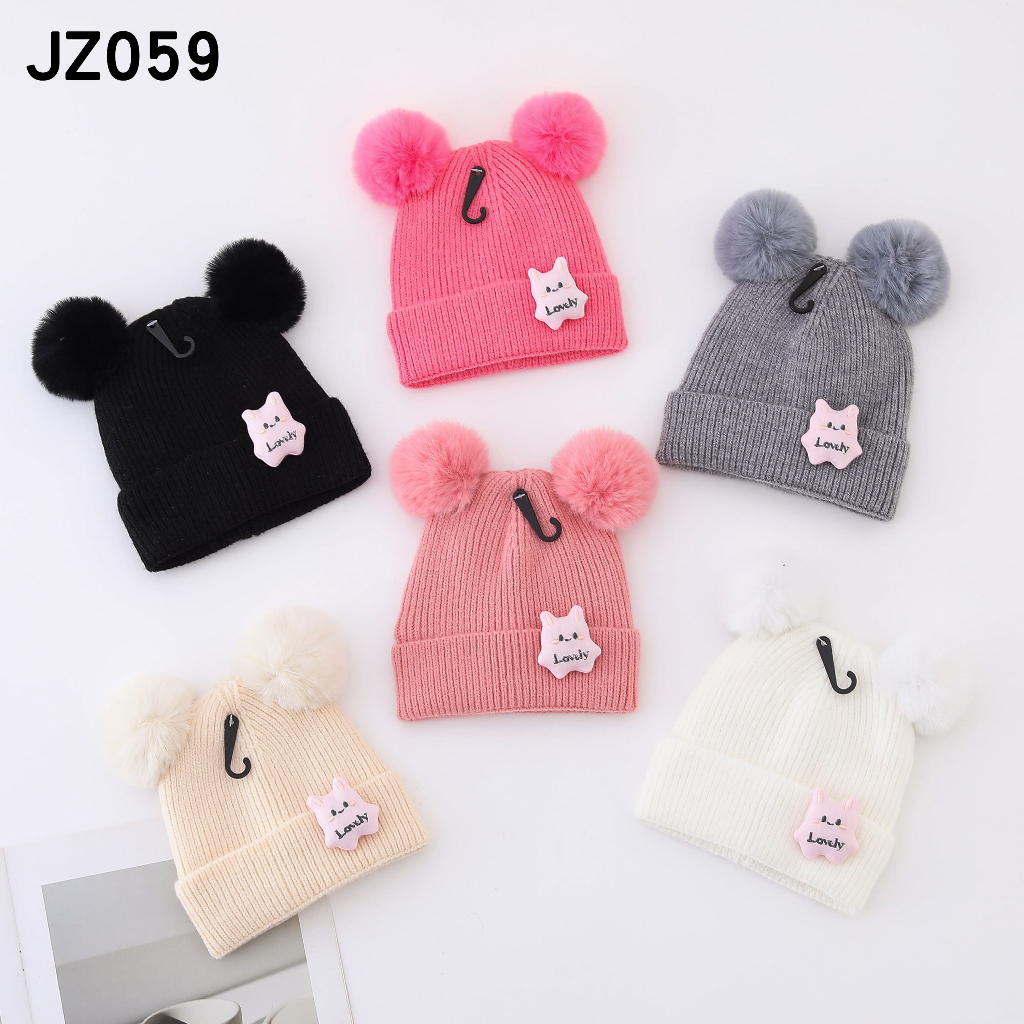 2026 Novo Touca Infantil  Menina e Menino Quente Com 2 Pompom Touca Gorro Infantil De 2 Pompom Modelo JZ059