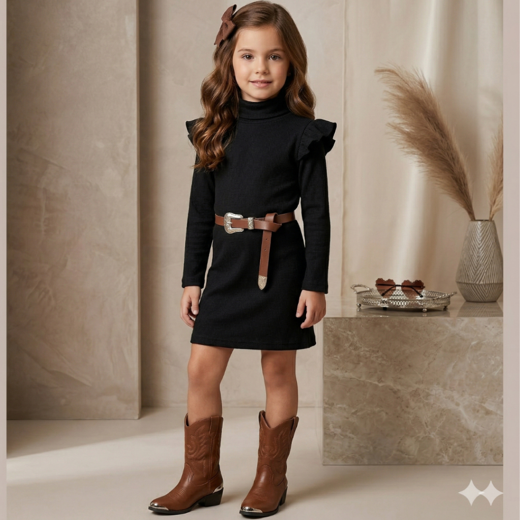 Vestido Infantil Feminino Inverno Manga Longa com Babado 4 ao 10 em Oferta na Shopee