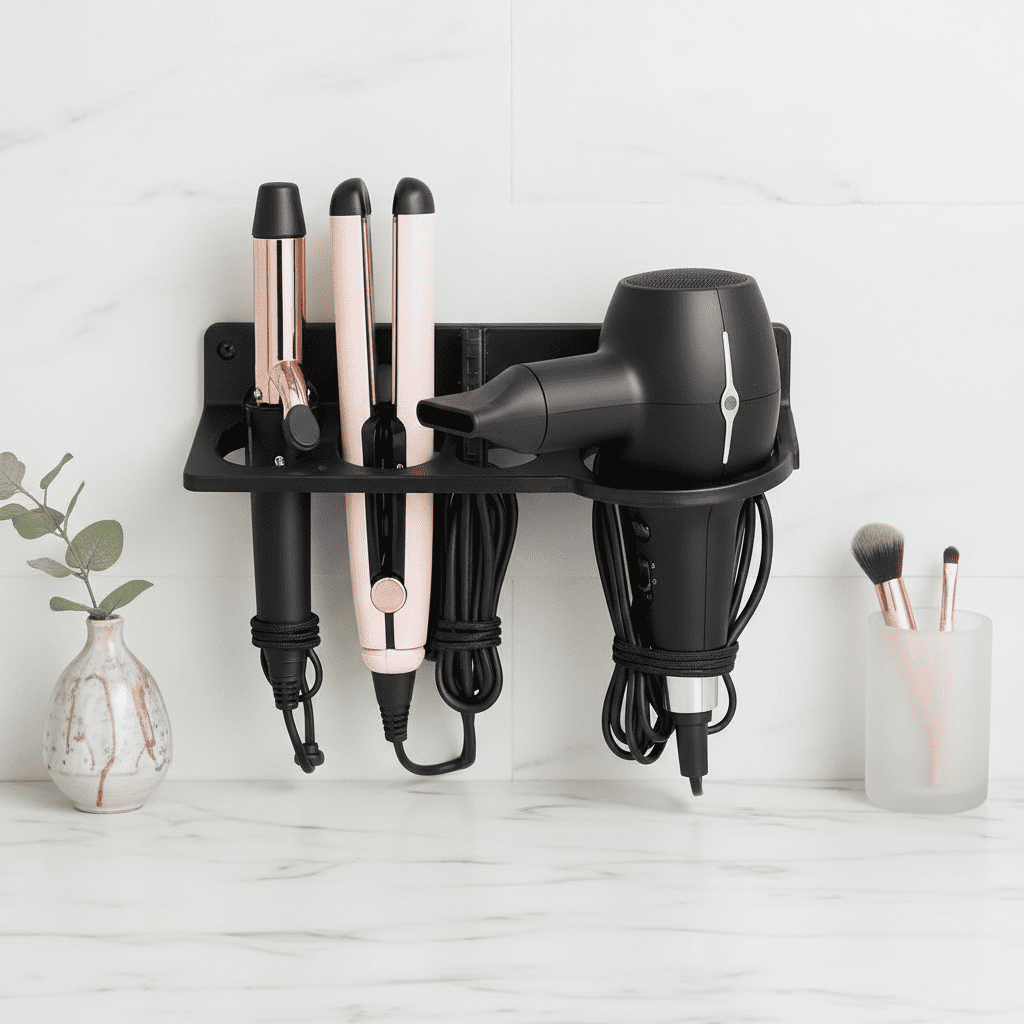 Suporte Multifuncional De Parede Para Secador Chapinha e Babyliss Organizador De Banheiro 3 Em 1 Resistente