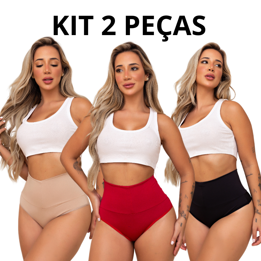 KIT 2 Calcinhas Cos Alto Modeladora  Pós Parto Gestante Compressão Seca Barriga Lingerie Feminina