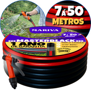 Mangueira Tripla Camada Preta com Tarja c/Gatilho 7/16 - 10m á 50m -  Reforçada Trançada Antitorção em Oferta na Shopee