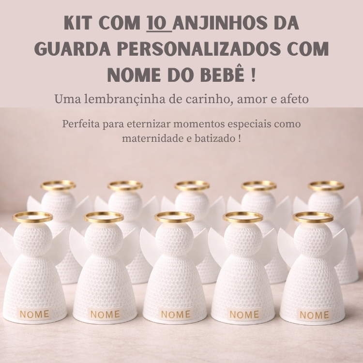Kit com 10 Anjinho da guarda | lembrancinha de saída maternidade, batizado| lembrança personalizada com nome