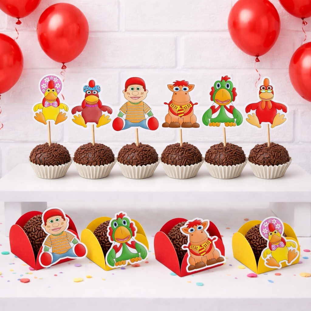 Envio rápido 50 Forminhas de doce e 50 topper Cocoricó Festa Infantil Aniversário Beijinho Brigadeiro