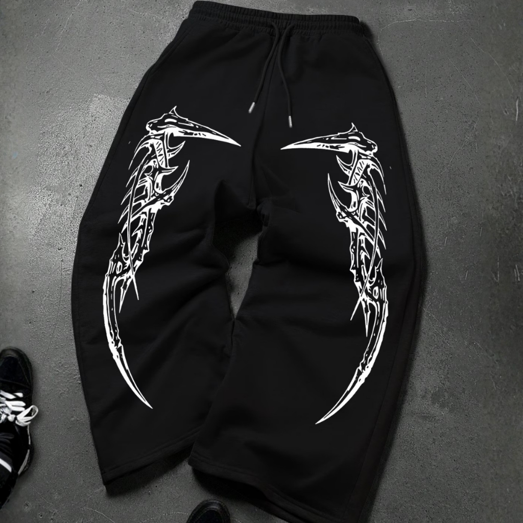 Calça Larga Moletom  Tribal Espinhos Aesthetic Grunge Dark Streetwear Calça  Oversized Hip Hop