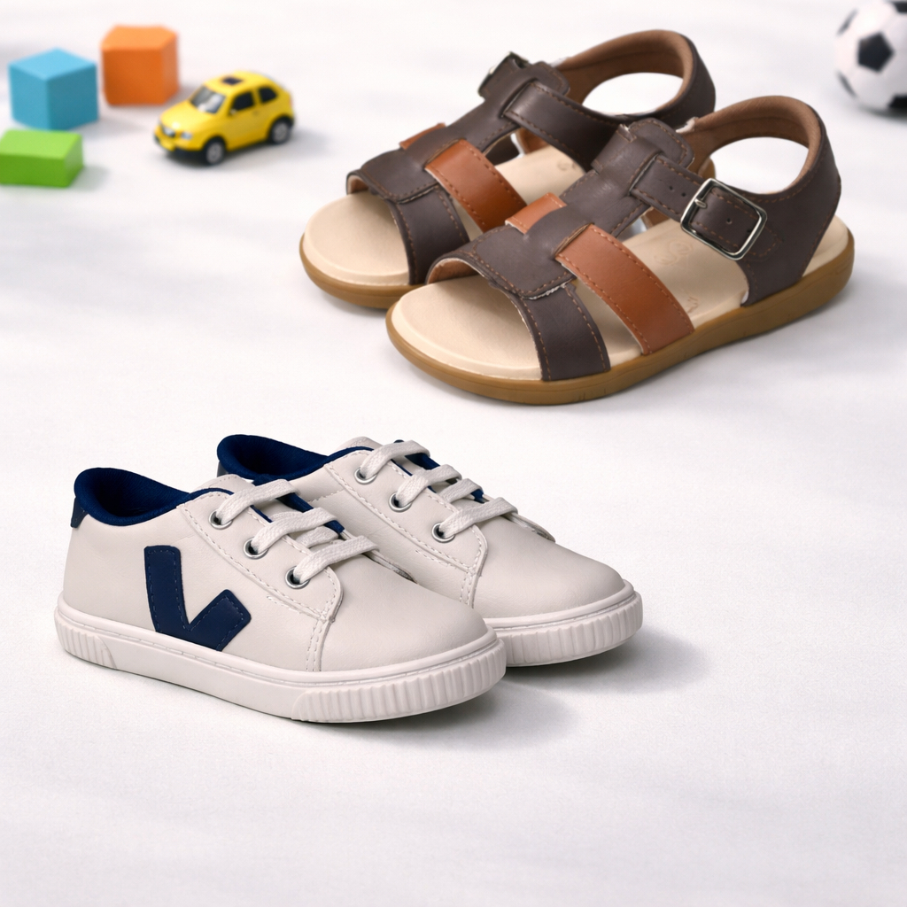Kit Tenis Infantil E Sandalia Infantil Ajustavel Menino Confortavel Antiderrapante Flexivel Leve