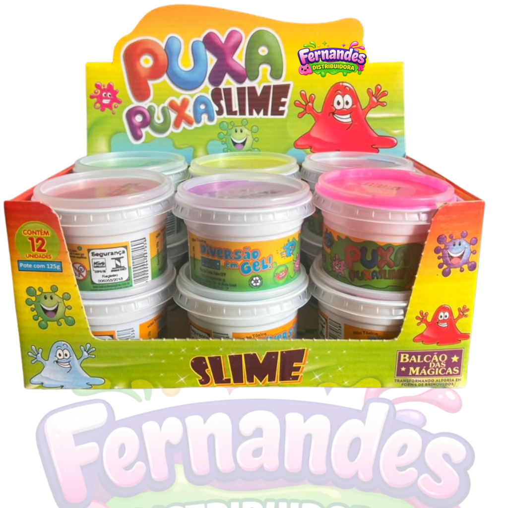 Caixa de Slime Leleca Puxa Puxa 125g com 12 Unidades - brinquedo infantil, festa, lembrancinha