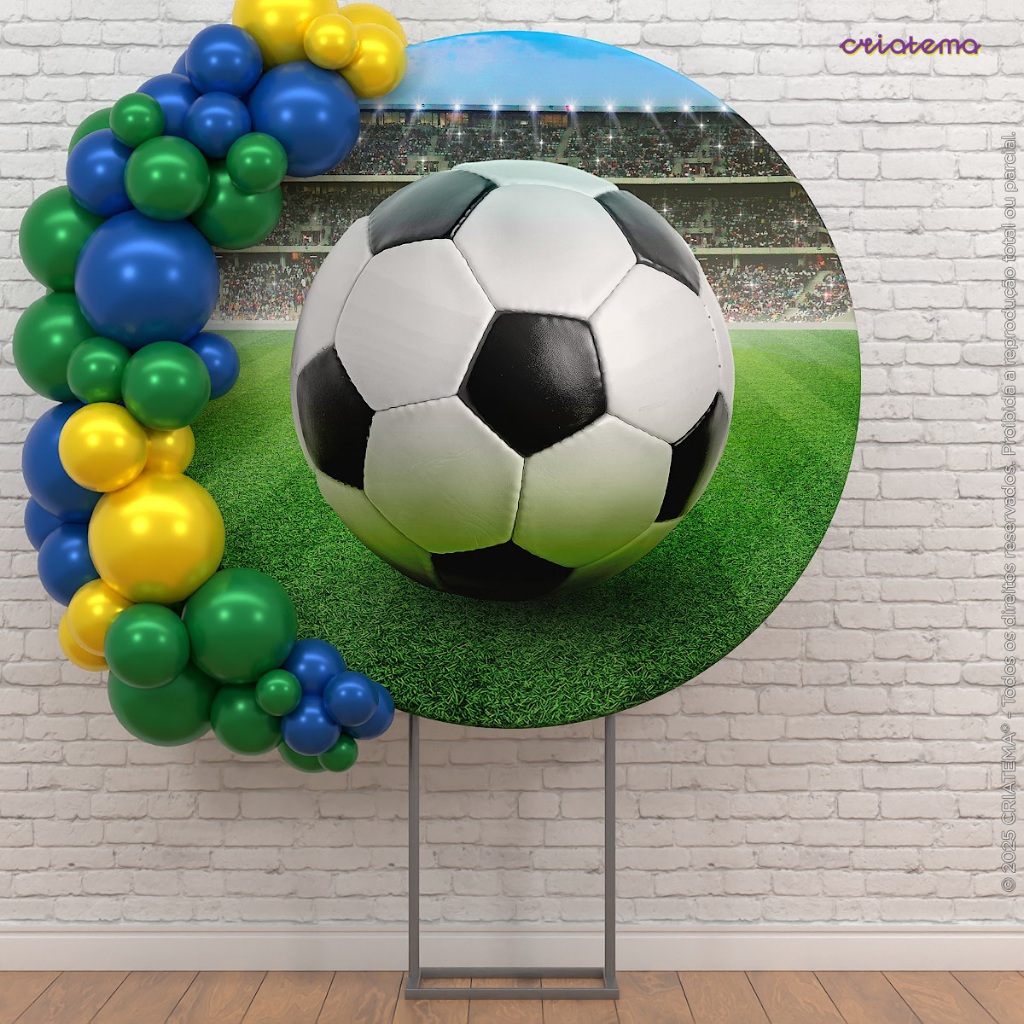 Capa Painel Redondo Futebol Decoração Copa C/Elástico Em Tecido Sublimado