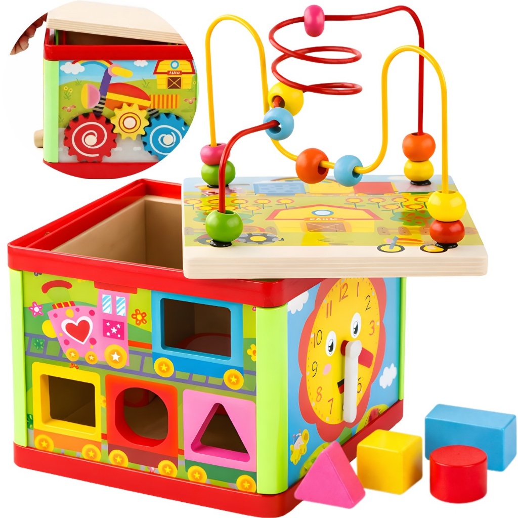 Brinquedo Cubo Didático Madeira Infantil Montessori 5 em 1