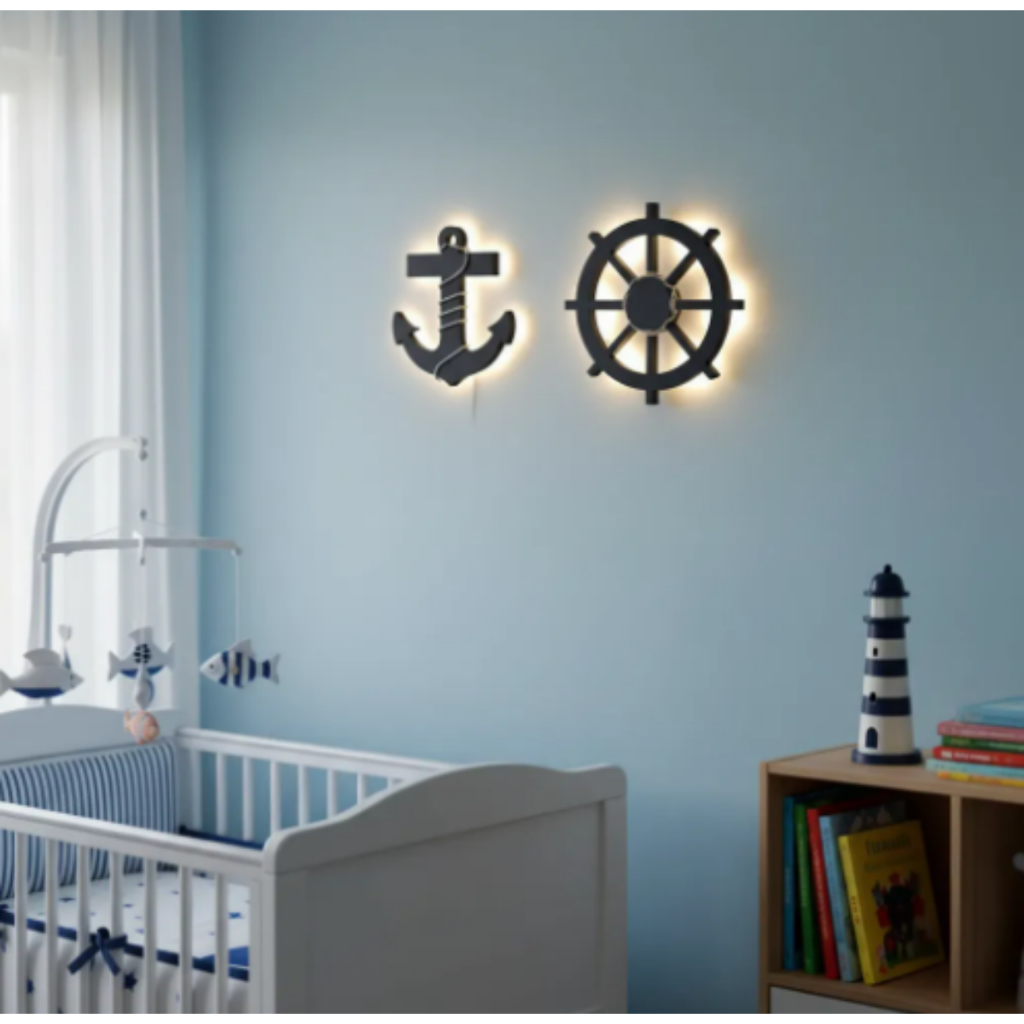 Kit Leme E Ancora Com Luz De Led Decoração Quarto Bebe Decoração Quarto De Bebe Enfeite Maternidade