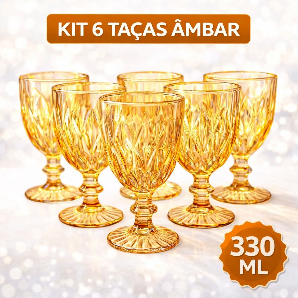 Kit 06 Taças Conjunto Ambar 330ml Vinho Suco Bebidas Elegante e Sofisticado Jantar em Oferta na Shopee
