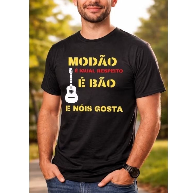 Camiseta Masculina Modão é Igual Respeito é Bão e Nóis Gosta Camisa Premium 100% Poliéster
