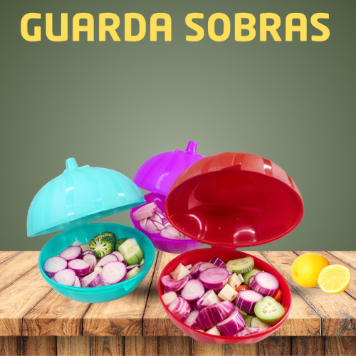 Porta Cebola e Alho Guarda Sobras Hermético Organizador de Geladeira Porta Temperos Legumes Design Cebola PP