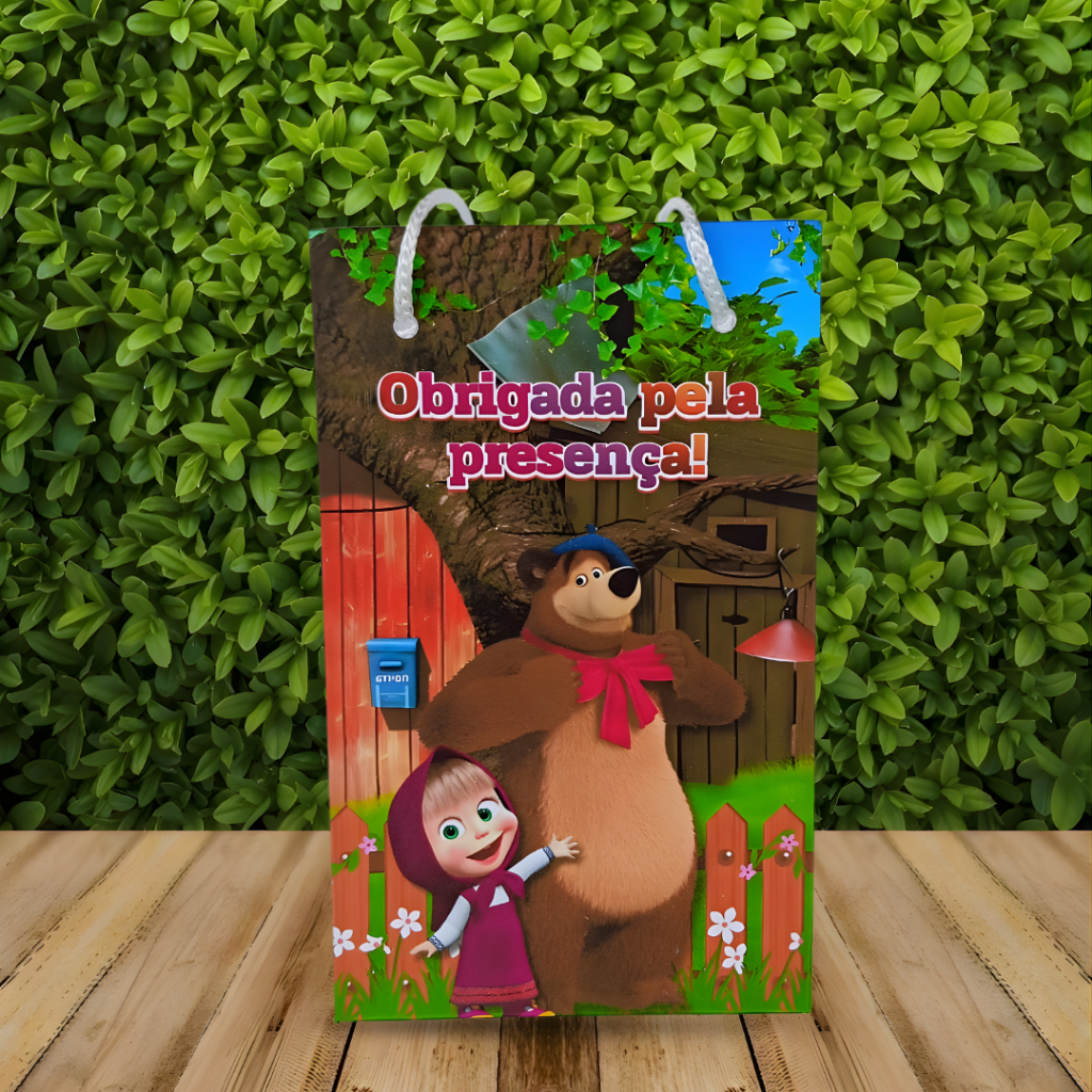 Sacolinha Surpresa Personalizada MARSHA E O URSO - Lembrancinha para Festa (PEGUE E MONTE)