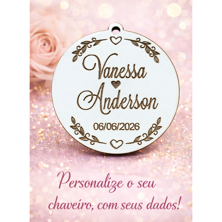 Pacote com 05 Chaveiros Personalizados Mdf Branco 3mm Lembrancinhas Aniversarios Casamentos
