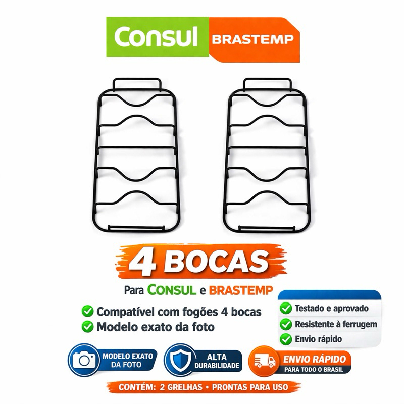 kit 2 Grelhas para Fogão 4 Bocas pega brastemp / cônsul Alta qualidade Fogão 4 bocas