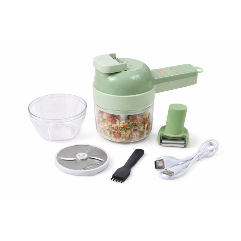Triturador e Cortador Elétrico Multifuncional 4x1 - Verde para Alho e Legumes Mini Processador