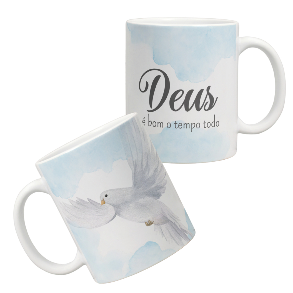 Caneca de Presente Religioso Deus é Bom o Tempo Todo Pomba da Paz Evangélico Católico Cristão