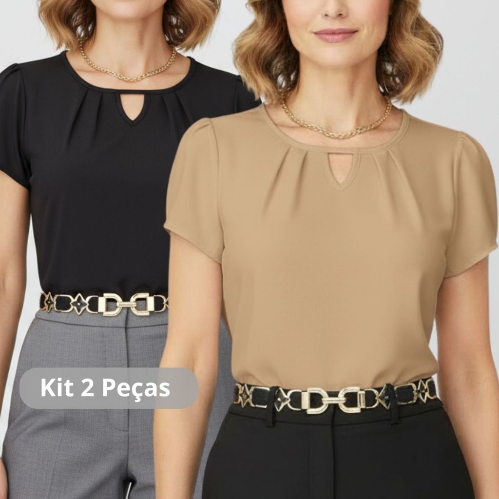 Kit 2 Peças - Blusa Feminina Manga Curta Moda Classica Casual Elegante Evangelica em Oferta na Shopee
