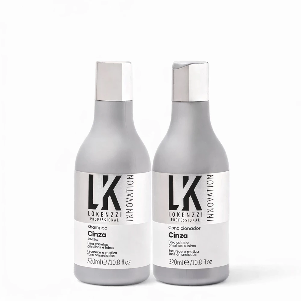 Kit Lokenzzi Cinza Shampoo e Condicionador Matizador Cabelos Grisalhos 320ml Anti Amarelado Profissional Cabelos Branco