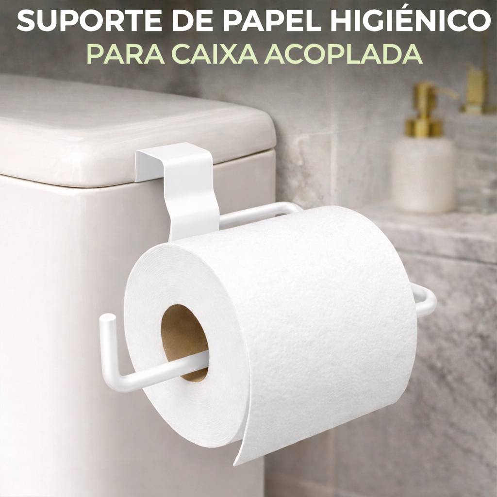Suporte Porta Papel Higiênico Duplo Aramado para Caixa Acoplada Preto ou Branco