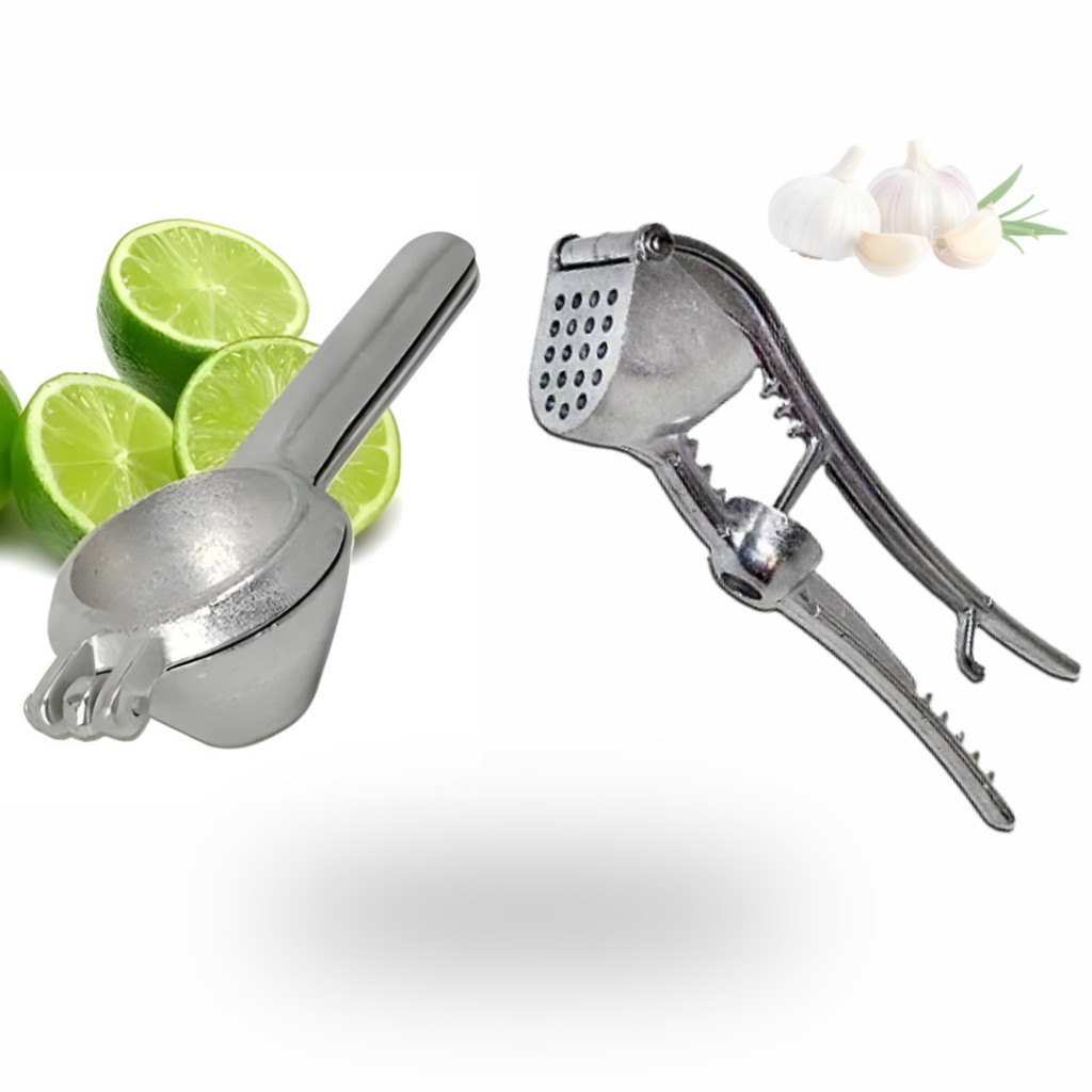 Espremedor de Limão + Espremedor de Alho 5 em 1 inox Multifuncional para Azeitonas Nozes Abridor de Garrafa