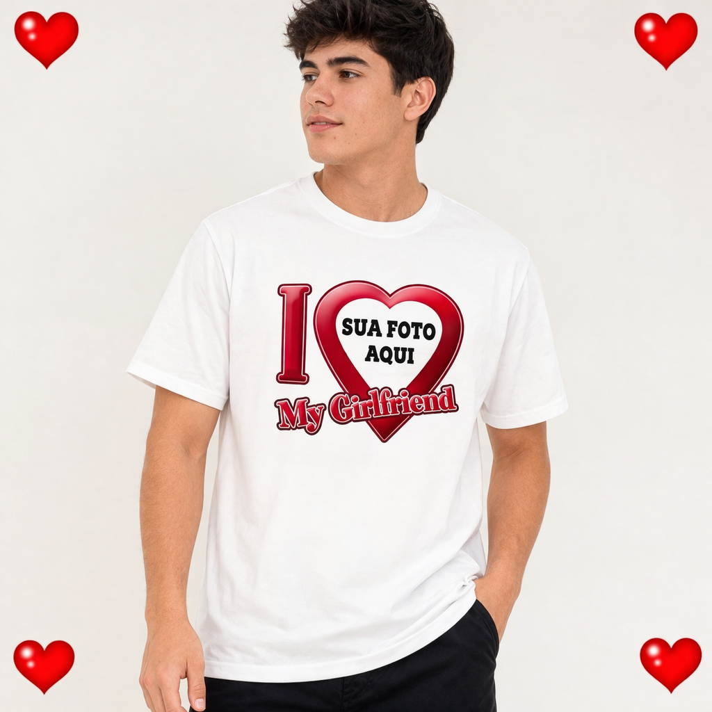 Camisa Personalizada com Foto Coração I LOVE MY GIRLFRIEND - Eu Amo Minha Namorada em Oferta na Shopee