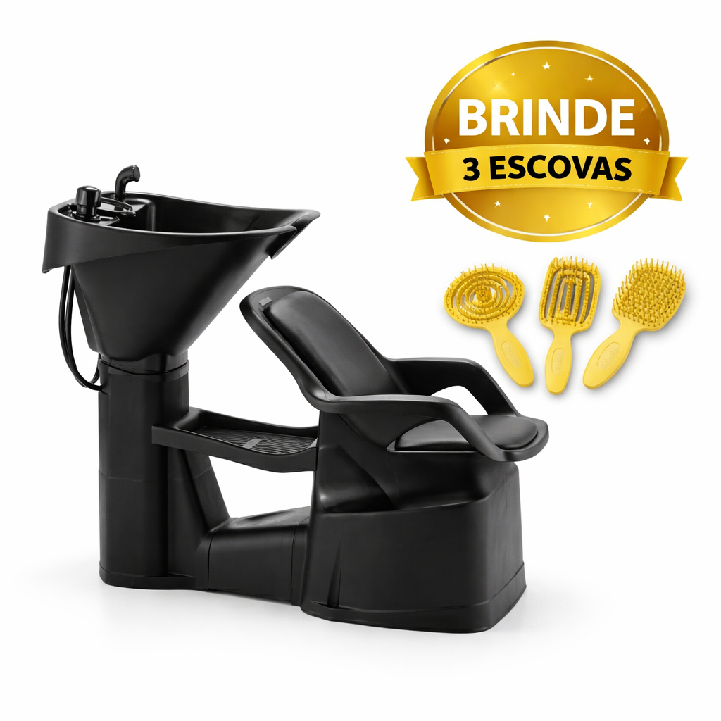 Lavatório Champ Smart Preto 2040 Dompel Profissional Salão de Beleza e Barbearia + Brinde 3 Escovas