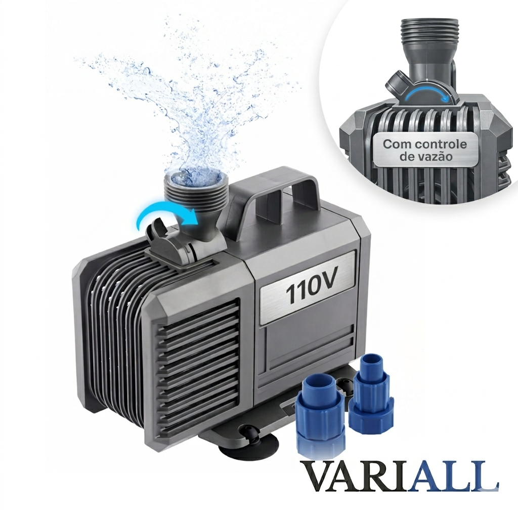 Bomba Submersa 5500L/H 5m para Lago Aquário Fonte Cascata Chafariz Água Doce Salgada 110V