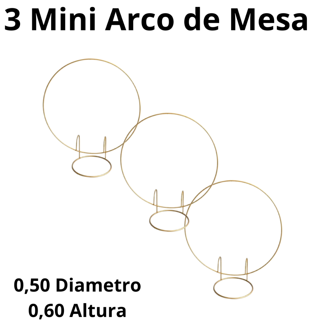 Kit 3 Arcos Redondos 50cm Dourado Painel Mesa Decoração Festa Painel Redondo Suporte Festa Balões