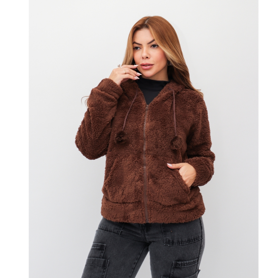 Blusa Feminina Casaco Moletom Pelúcia Com Capuz Zíper Inverno Quentinha 3RD SD1472 em Oferta na Shopee