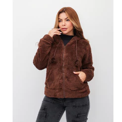 Blusa Feminina Casaco Moletom Pelúcia Com Capuz Zíper Inverno Quentinha 3RD SD1472
