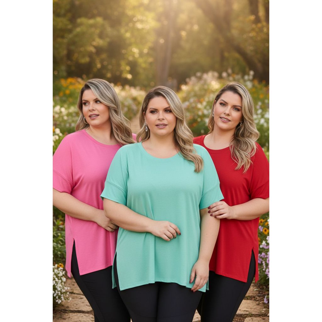 kit 3 peças Blusa Blusinha Mullet Plus Size Abertura Lateral Curve vest legging verão fit casual e sobre legging