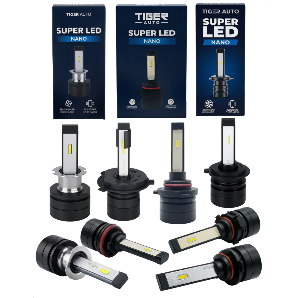 Par Lampada LED Automotiva Super Nano TigerAuto H1 H3 H4 H7 H8/H11 H16 HB3 HB4 6000K IP65 Carro Moto