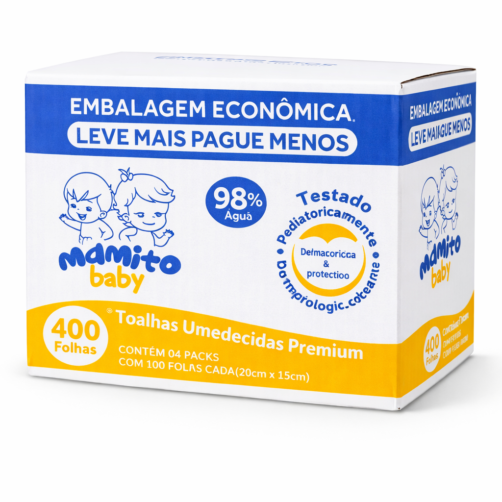 Caixa Lenço Umedecido Mamito Baby Premium 400 Folhas C/ Tampa