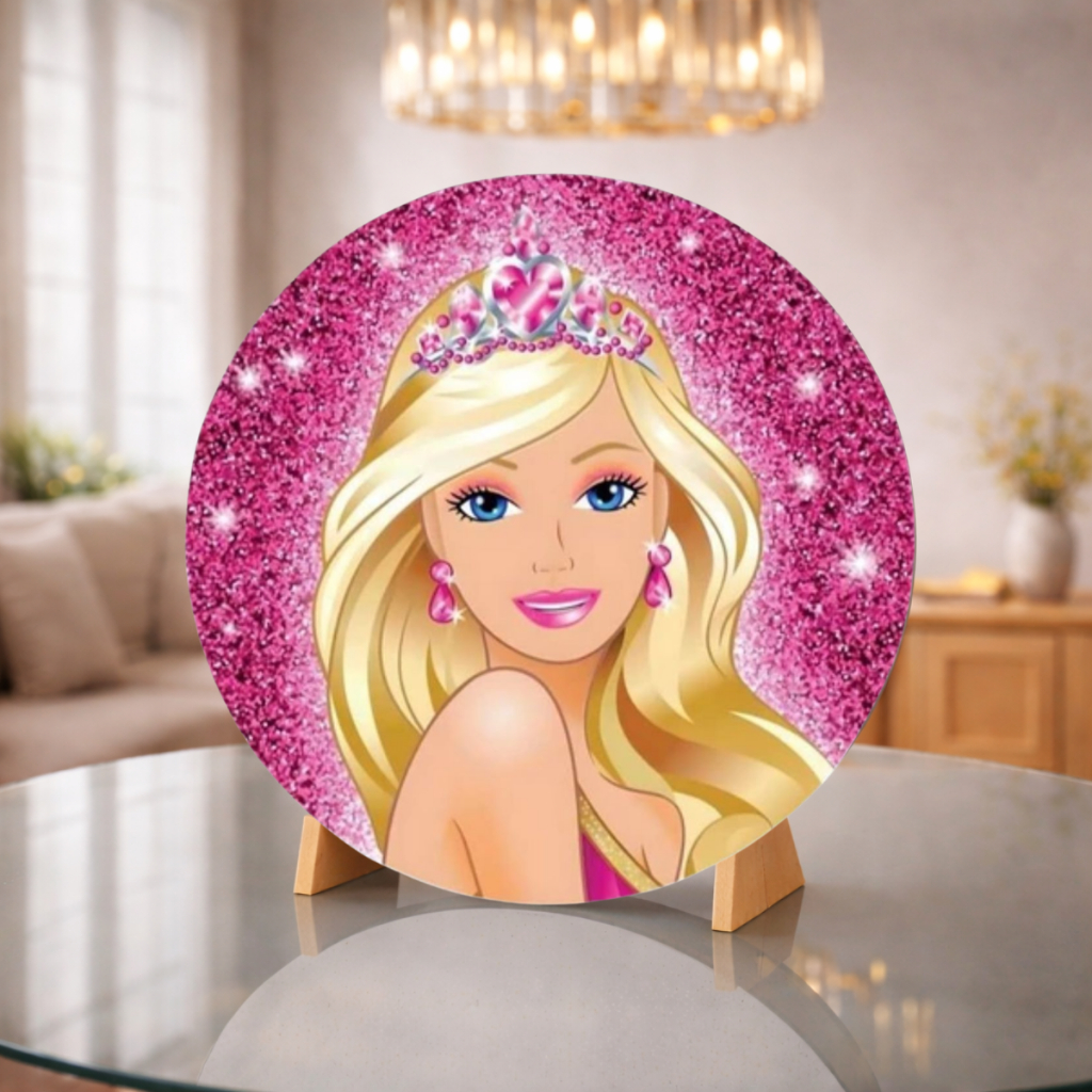 Capa Painel Redondo Mini Tema Barbie Sublimado 50x50 Painel De Mesa Festa Varias Opções