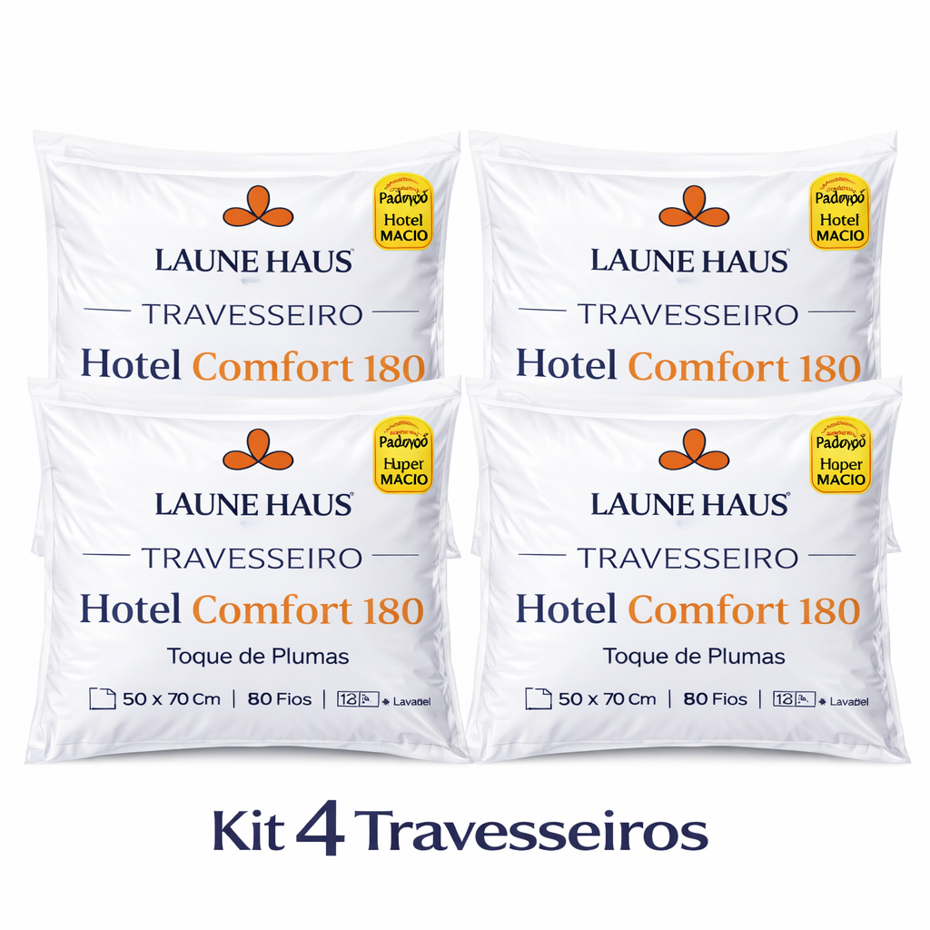 4 Travesseiros Fibra Siliconada Plumas de Ganso 50x70 cm Macio Lavável Antialérgico Laune Haus