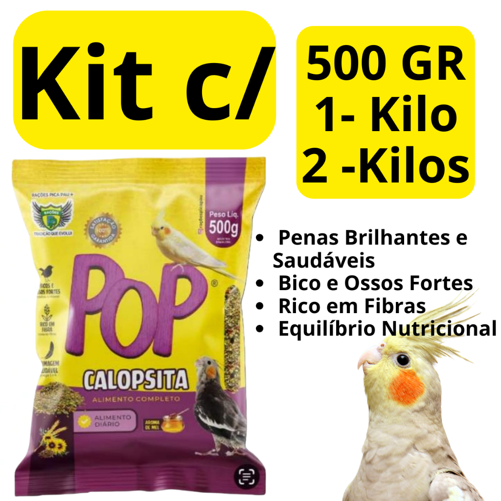 Mistura raçao para aves pássaros calopsita e agaporni 500g - 1 kilo - 2 kilos Pica Pau mel marca Pop