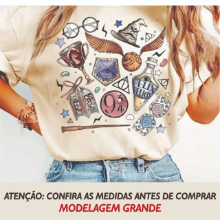 Camiseta Relíquias da Morte Harry Potter Camisa Símbolos Harry Potter Capa Varinha em Oferta na Shopee