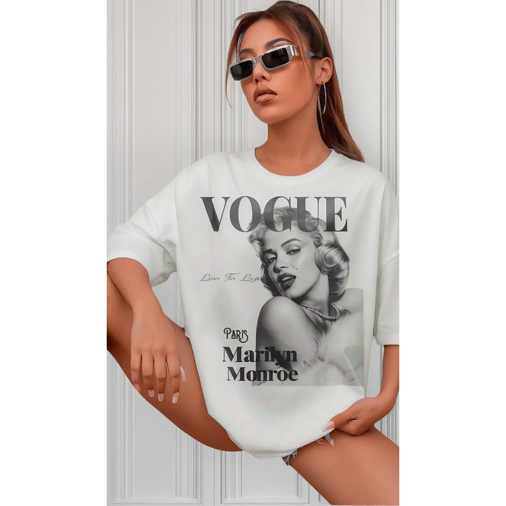 Camiseta Oversized Feminina Blusão Tshirt Camisetão Merlin Monroe Retro Blogueira Tumblr Aesthetic