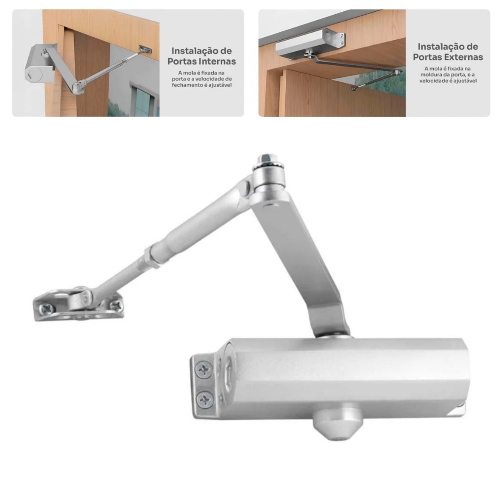 Mola Aérea REFORÇADA Hidráulica para Porta com Regulagem | Fechador Automático Universal Resistente