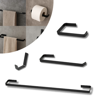 Kit Banheiro Quadrado Preto Fosco 4 Peças - Inox e Alumínio Acessórios para Banheiro em Oferta na Shopee