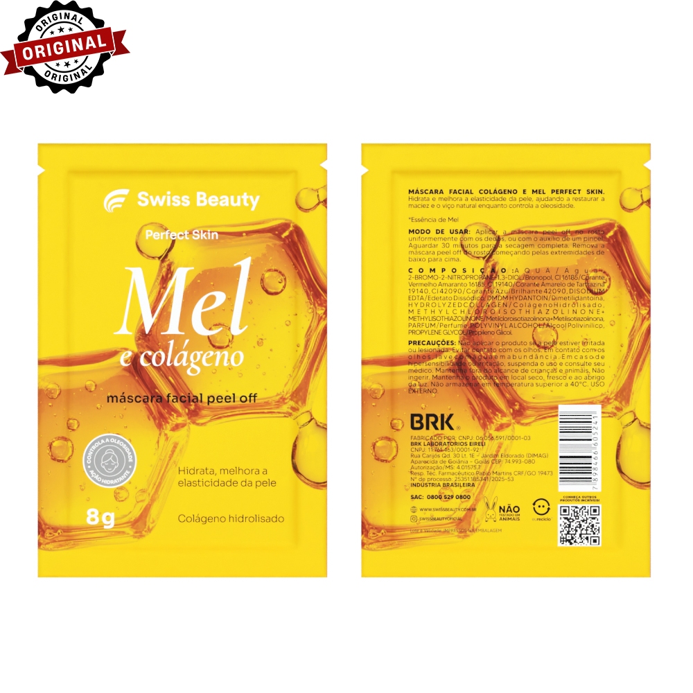 Kit 60 Sachês Máscara Facial Peel Off Mel e Colágeno Swiss Beauty